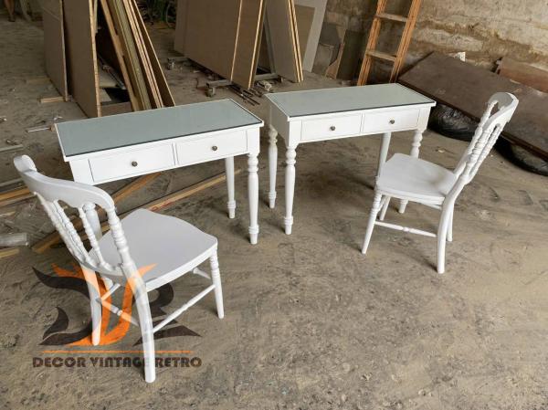 Bàn gỗ mặt kính vintage 10-07-24 - Hình mô tả 2