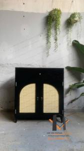 Tủ gỗ lưới mây vintage 02-05-25
