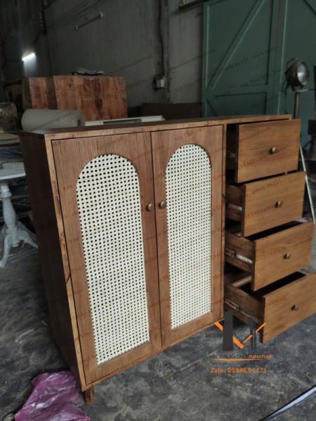 Tủ gỗ lưới mây vintage 05-02-25 - Hình mô tả 1
