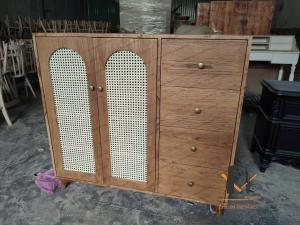 Tủ gỗ lưới mây vintage 05-02-25