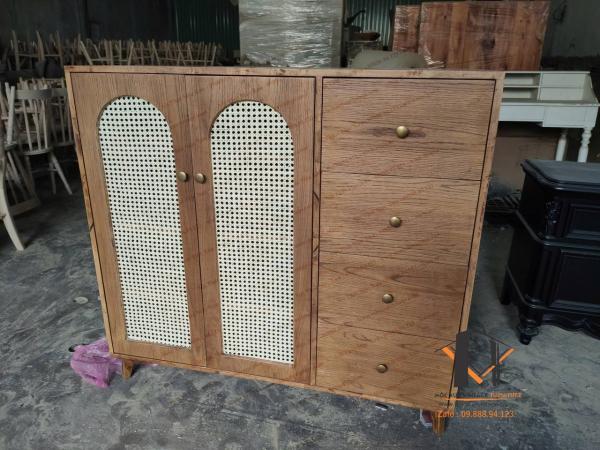 Tủ gỗ lưới mây vintage 05-02-25