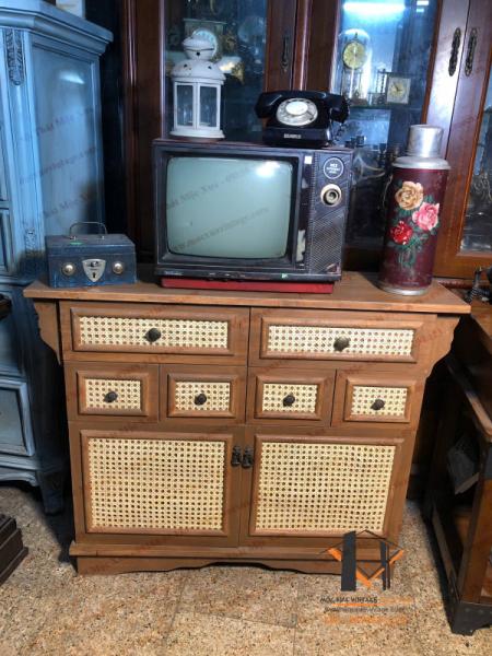 Tủ gỗ lưới mây vintage TG 02-2-23 - Hình mô tả 1