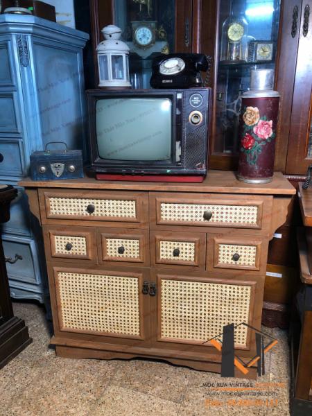 Tủ gỗ lưới mây vintage TG 02-2-23 - Hình mô tả 2